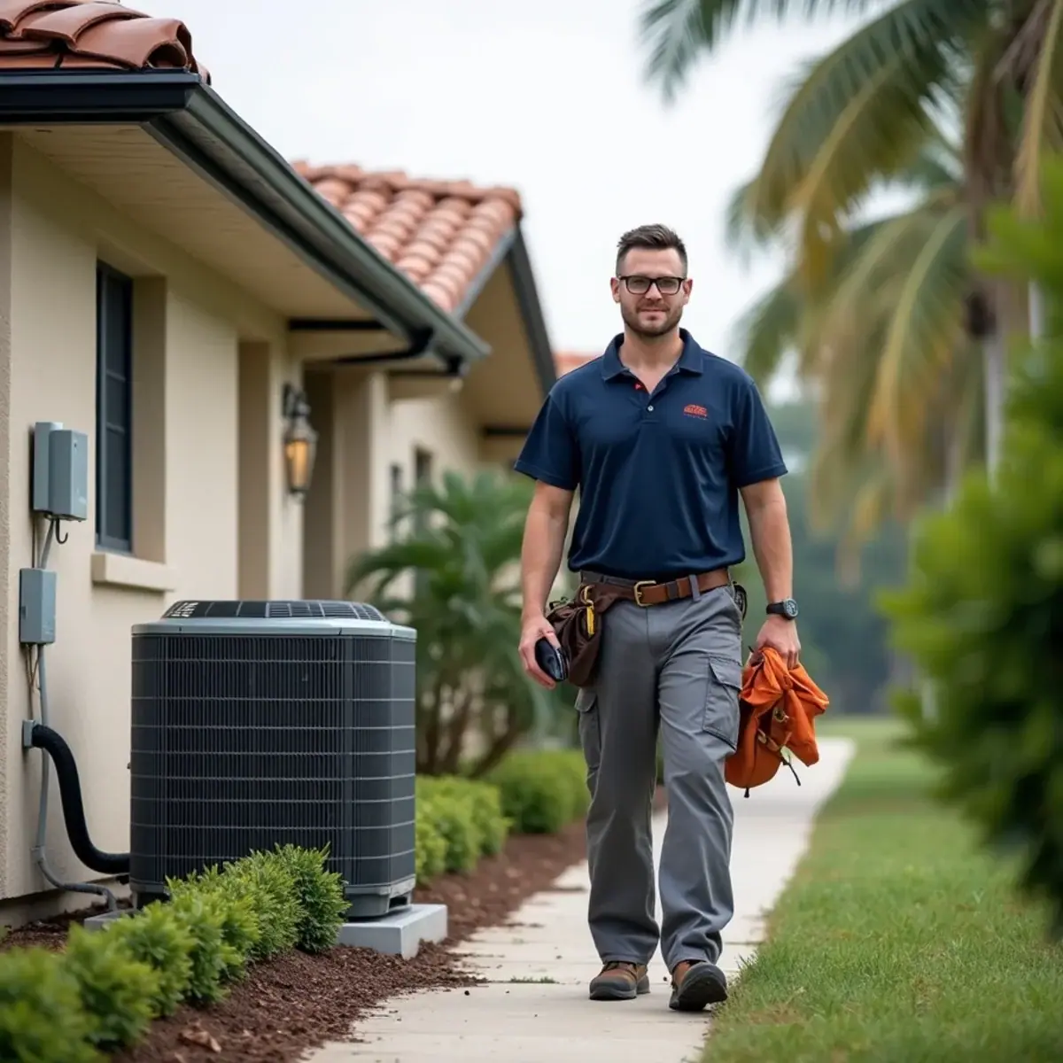 HVAC technician servicing an air conditioner at a home in Osprey, FL